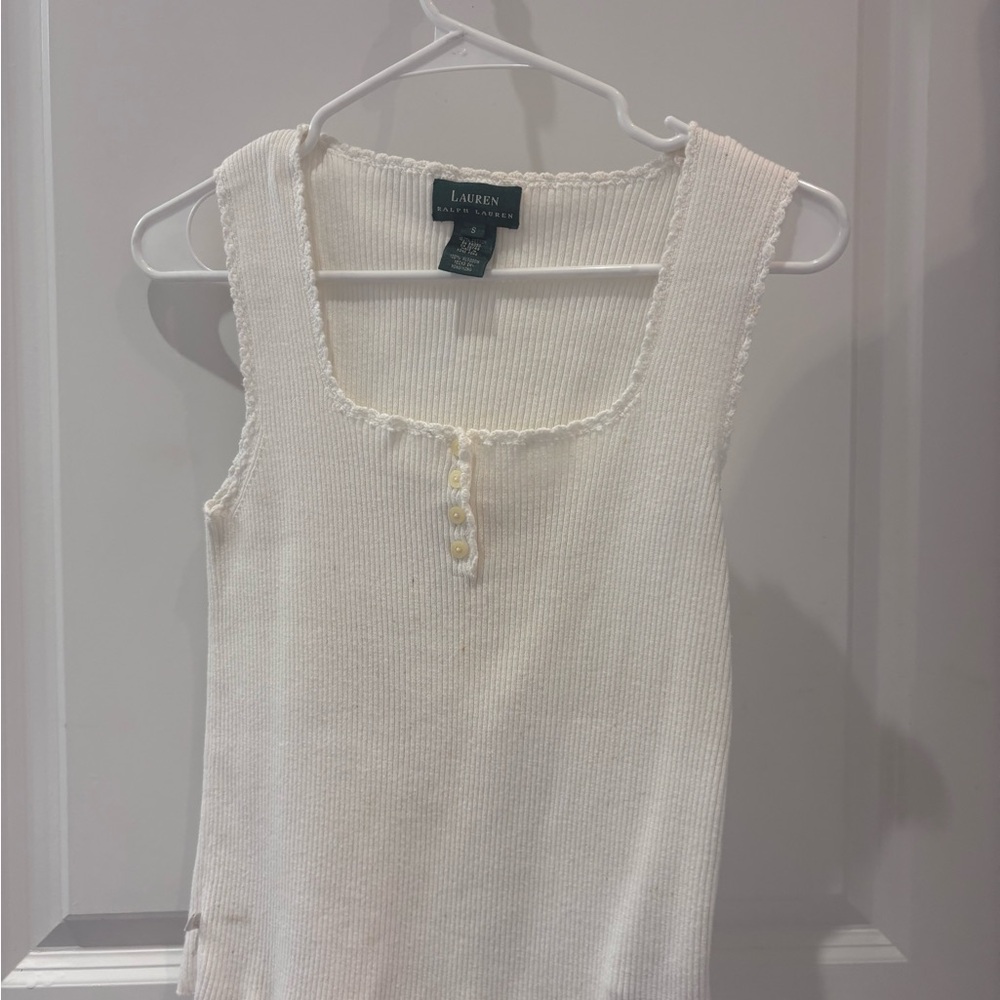 Ralph Lauren Cream Ribbed Tank Top with Button Detail